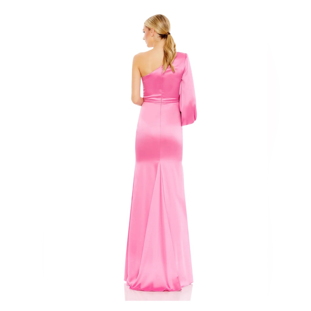 Ieena For Mac Duggal One-Shoulder Bishop-Sleeve Pink Trumpet Gown Size 4 — image 5 of 8